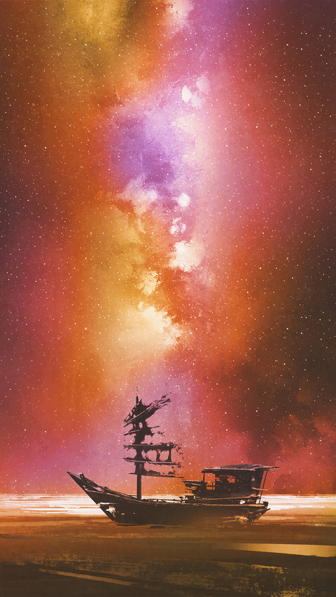 The abandoned boat beneath the milky way preview