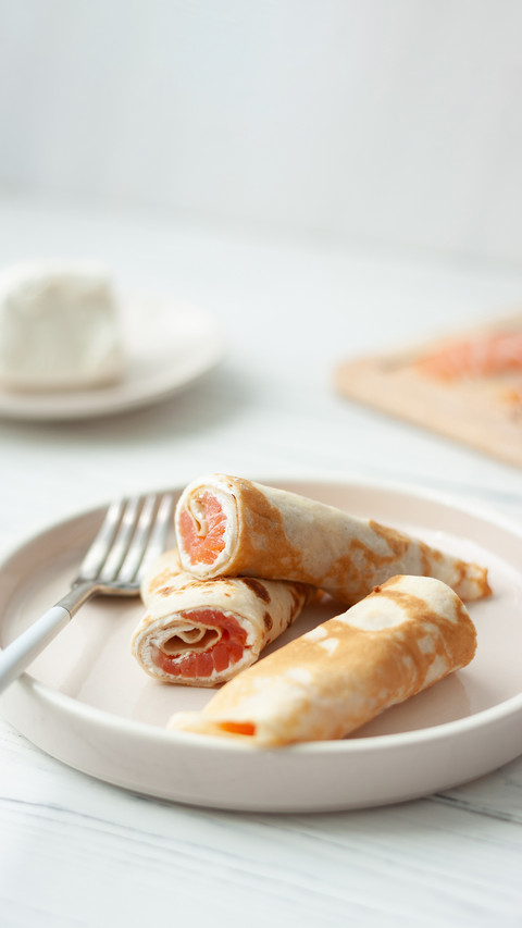 Traditional Russian pancakes with salmon preview