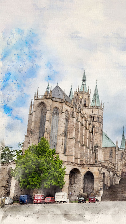 watercolor painting of a German church preview