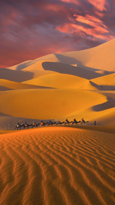Caravan Of Berbers in Desert On The Background of The Dune preview