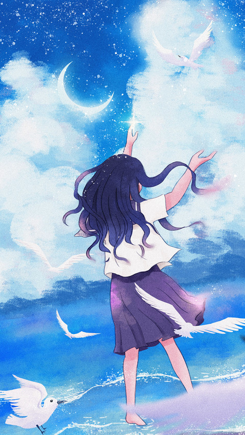 Girl Dancing With The Birds on The Beach preview