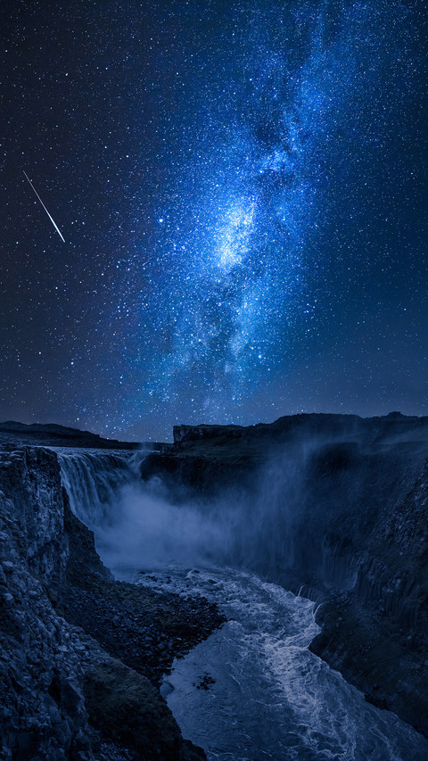 Stunning Dettifoss waterfall and milky way preview