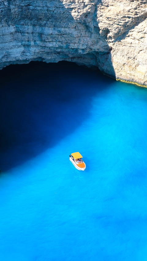 A boat in the lagoon near Navagio Beach preview