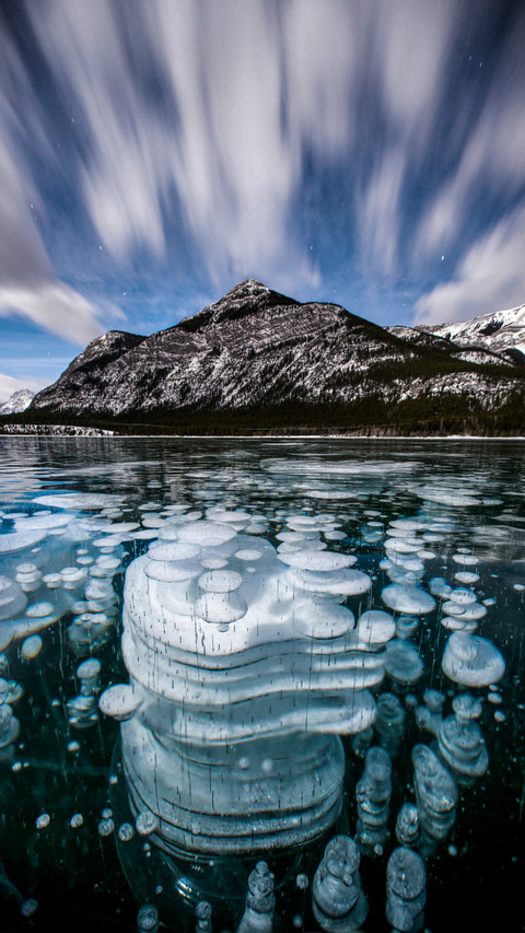 Frozen methane bubbles at barrier lake kananaskis preview