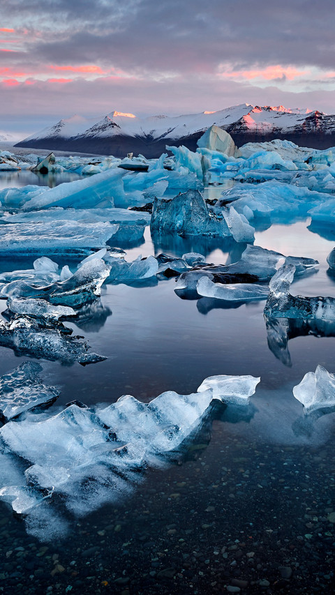 Frozen lake sunset in Iceland preview