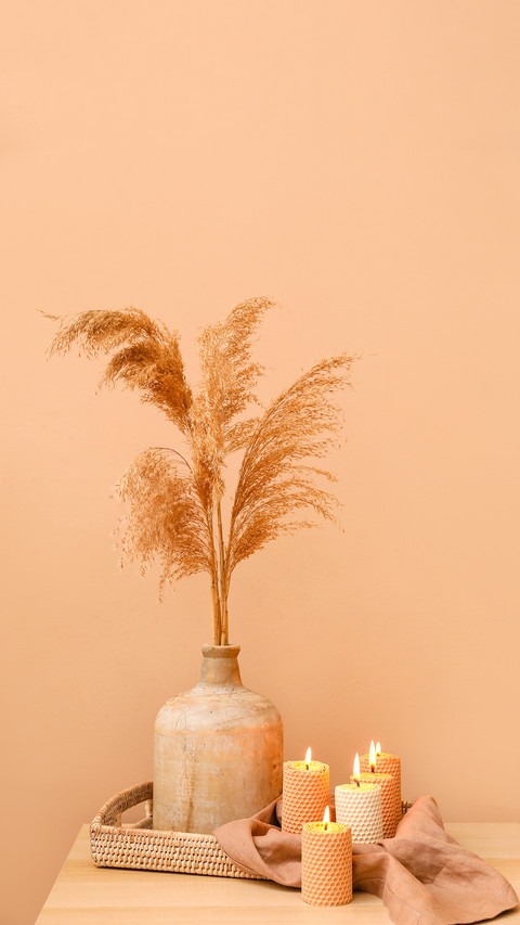 Burning Candles and Vase with Reed Flowers preview
