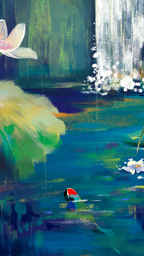 Koi waterfall lotus pond preview