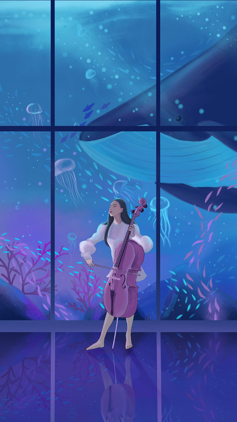 A Girl Playing Cello at The Aquarium preview