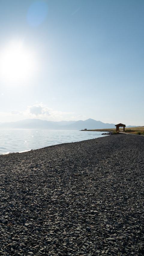 The reflection of cars on the surface of sayram lake preview