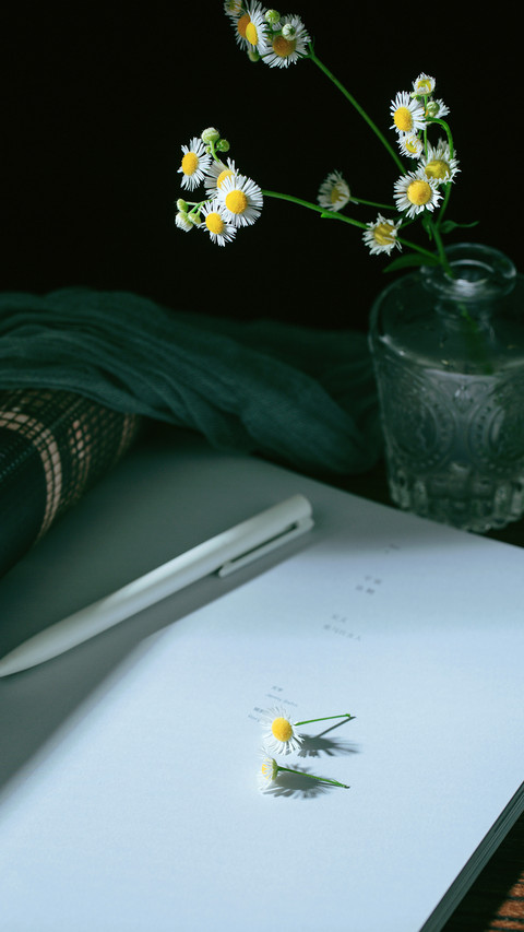 Antique Flowers and Pens on the Wood Grain Table preview