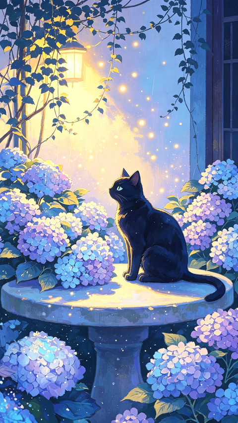 绣球花下 猫与月光 preview