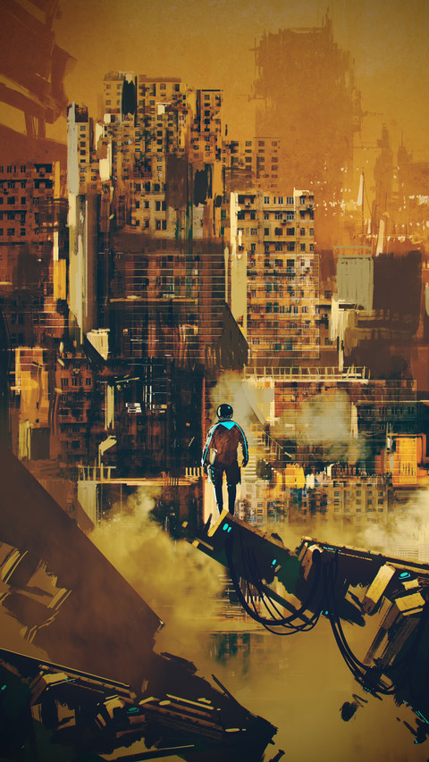 Man standing on futuristic architectur preview