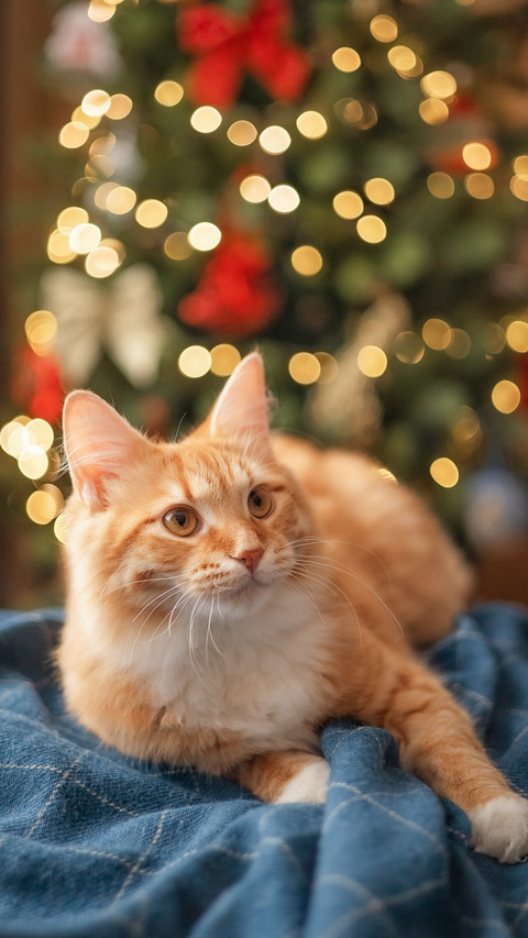 Photo of a red cat near the Christmas tree preview