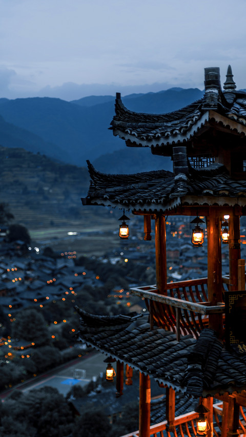 Night View of Qianhu Miao Village Buildings in Guizhou preview