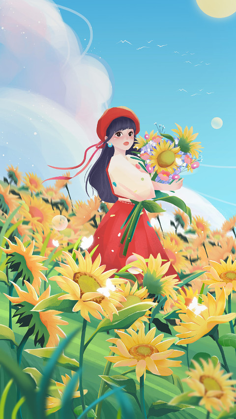 Beautiful Girl Holding Sunflower in Her Arms preview