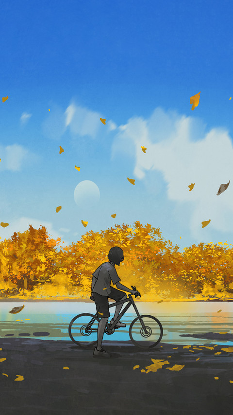 A Boy Riding On A Bicycle In Autum preview