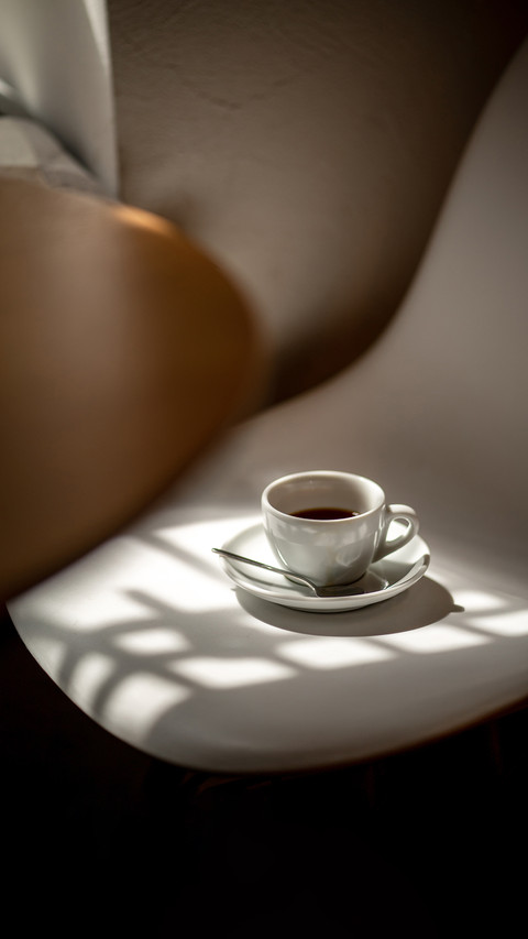 Cup of coffee on table wooden table preview
