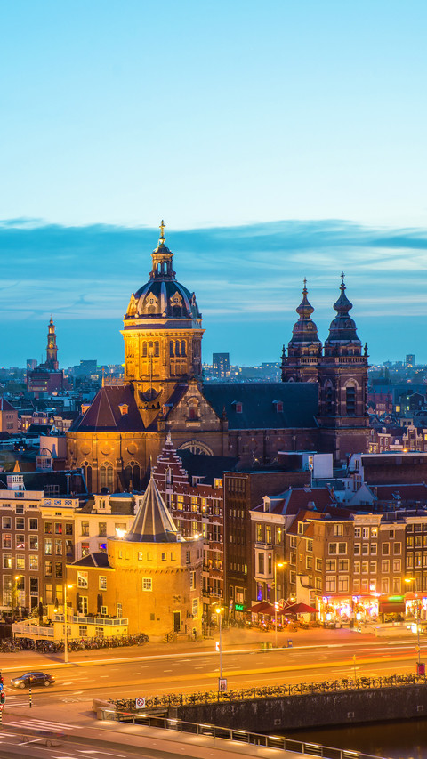 Amsterdam skyline in historical area at night amsterdam preview