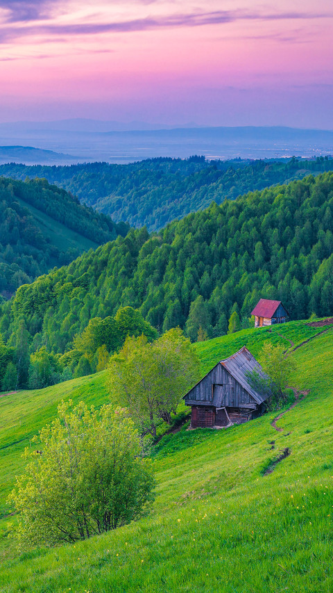 Wooden huts on the hill in the wilderness preview