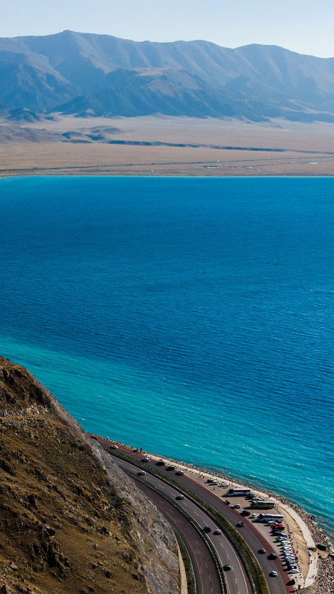 Sayram lake and the mountain ridge line preview