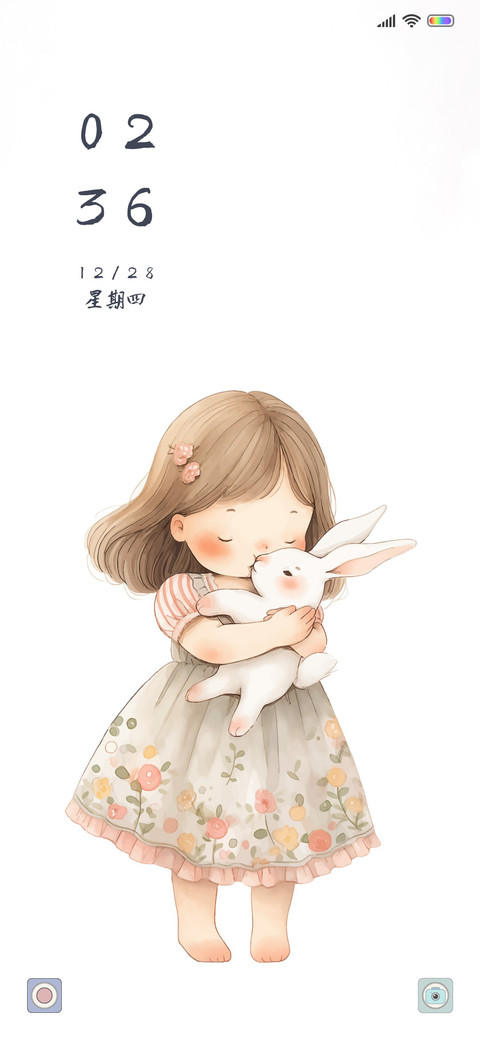 卡通小女孩与小白兔