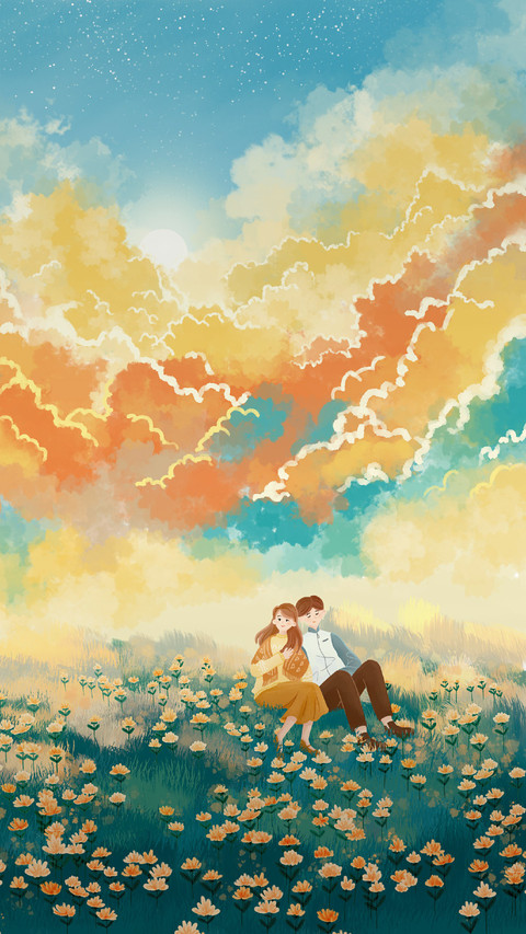 Lovers Are Sitting in The Flowers Under The Colorful Clouds preview