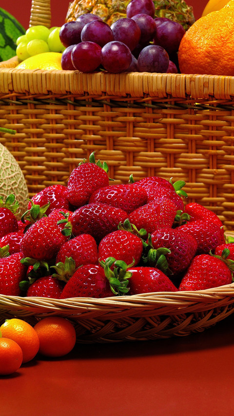 fruit strawberry melon grapes orange tangerine pomegranate tomatoes basket preview
