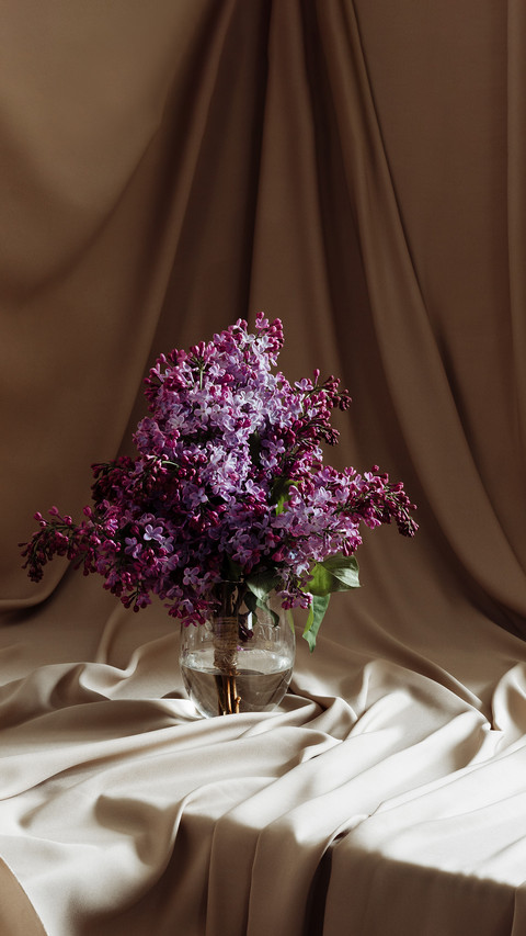 A  bouquet of blooming lilacs in a glass vase on a table preview