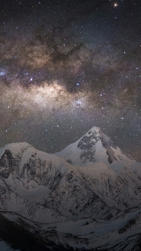 Beautiful Starry Sky And White Snow Mountains preview