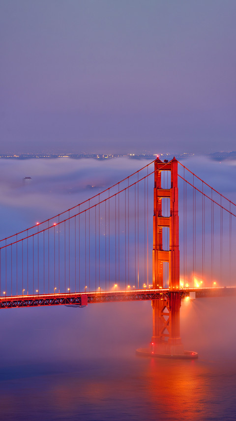 Fog covers the Golden Gate Bridge at sunset, CA-USA preview