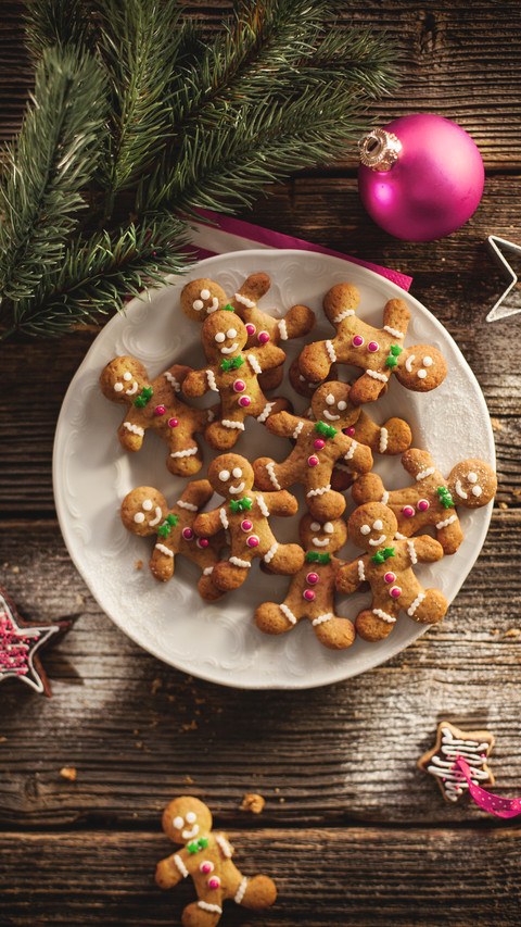 Christmas gingerbread cookies on a wooden table preview