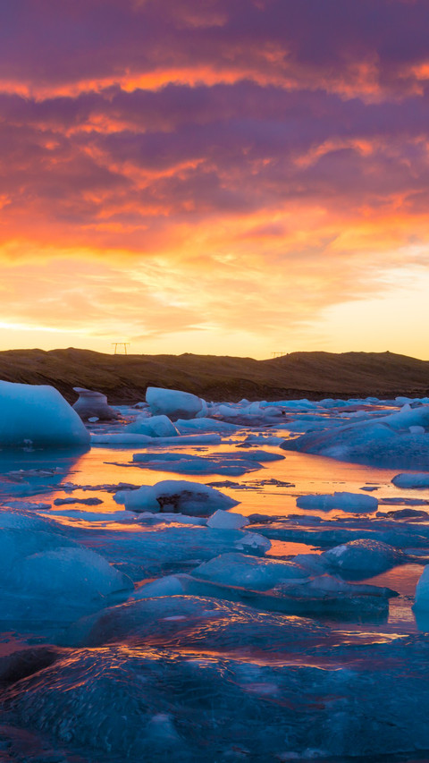 Ice light reflects on the lake surface. preview