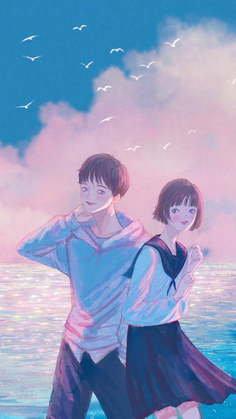 Young Lovers Taking Happy Group Photos by The Sea preview