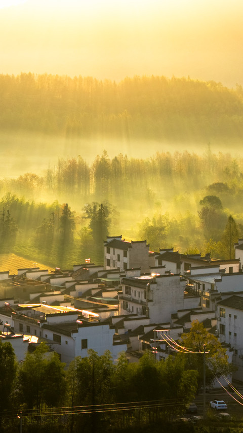 Autumn morning misty village scene in southern Anhui preview