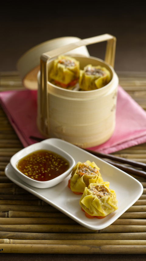 Sui mai chinese steamed pork dumplings served on plate preview