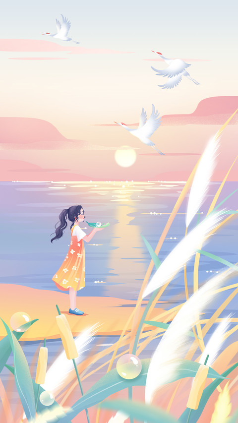 Girl Holding Leaves Standing by The Lake preview