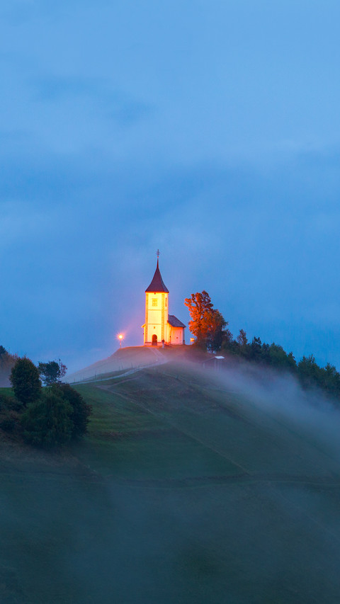 Jamnik church on a hillside in autumn preview
