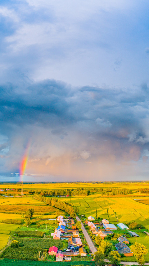 Rainbow in Rain Cloud Rural Fields in Northeast China preview