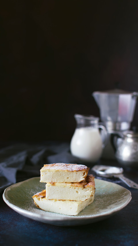 Cottage cheese casserole, cut into pieces on a plate preview