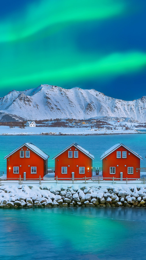 Amazing scenery with traditional red wooden houses preview