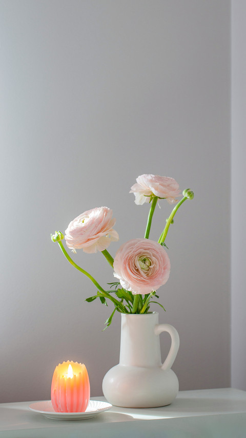 Spring flowers in vase in white modern interior preview