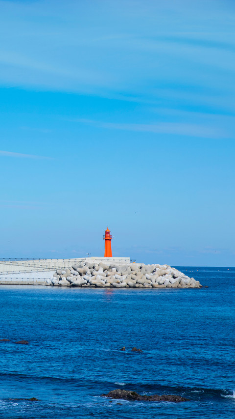 Red and white lighthouses in the port of sokcho preview