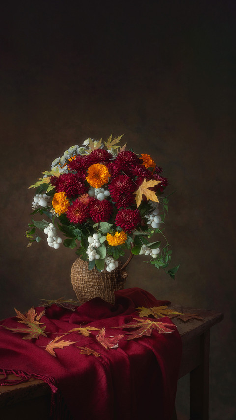 Still life with mixed bouquet of autumn flowers preview