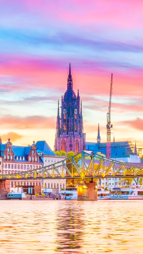 View of Frankfurt city skyline in Germany at sunset preview