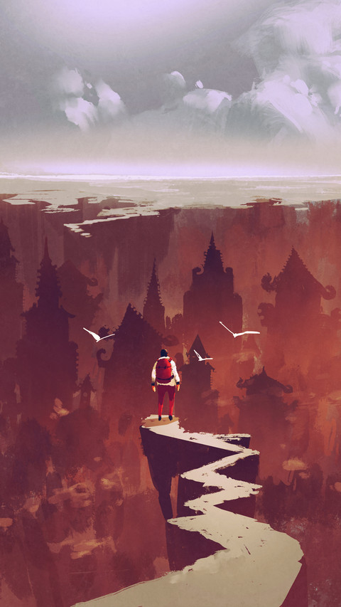 Man Standing on Rock Path Looking at the Buried City preview