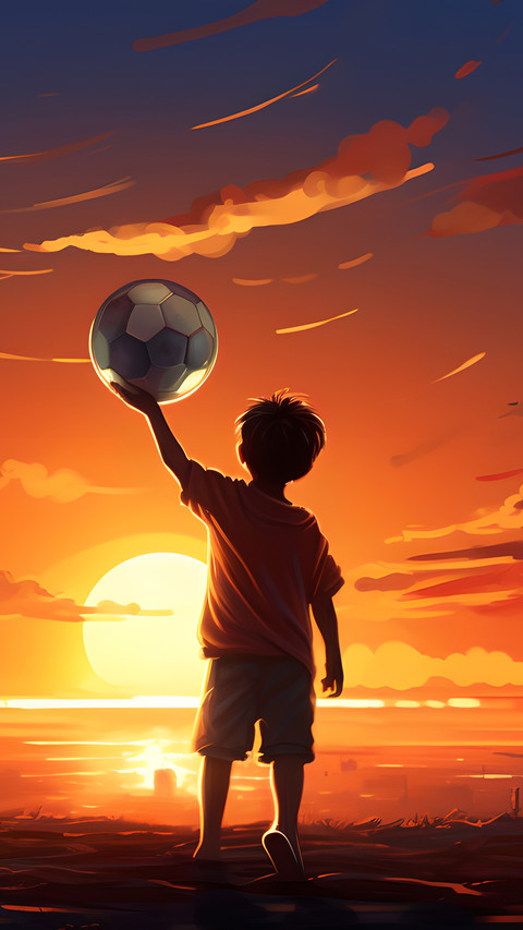 A boy lifts a football in the sunset preview
