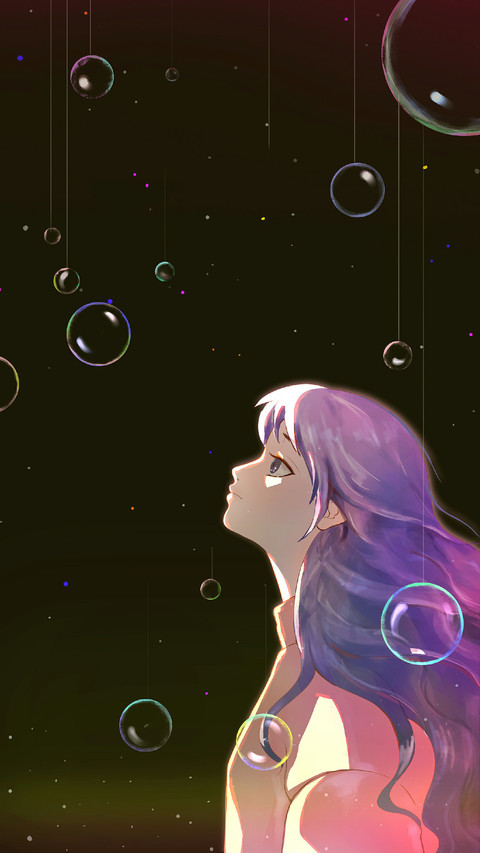 Beautiful Long-haired Girl Looking at The Night Sky preview