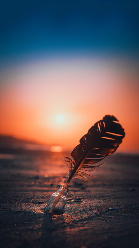 A majestic Sunset with a feather in an empty bottle preview