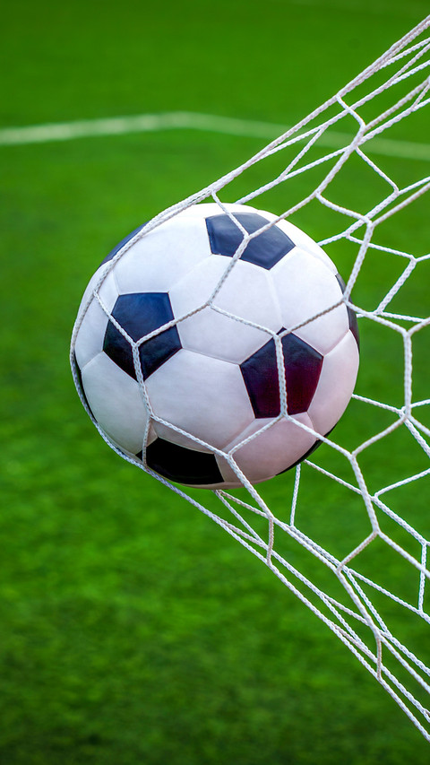 Soccer ball on goal with net background preview