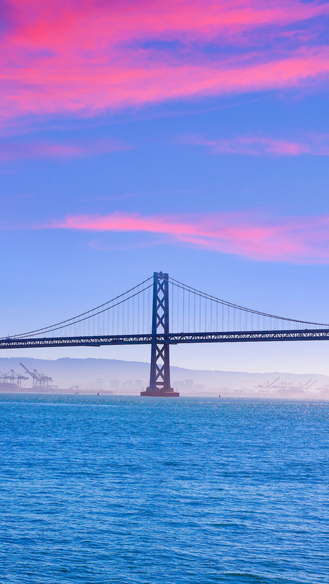 San Francisco Bay bridge from Pier 7 sunset in California preview